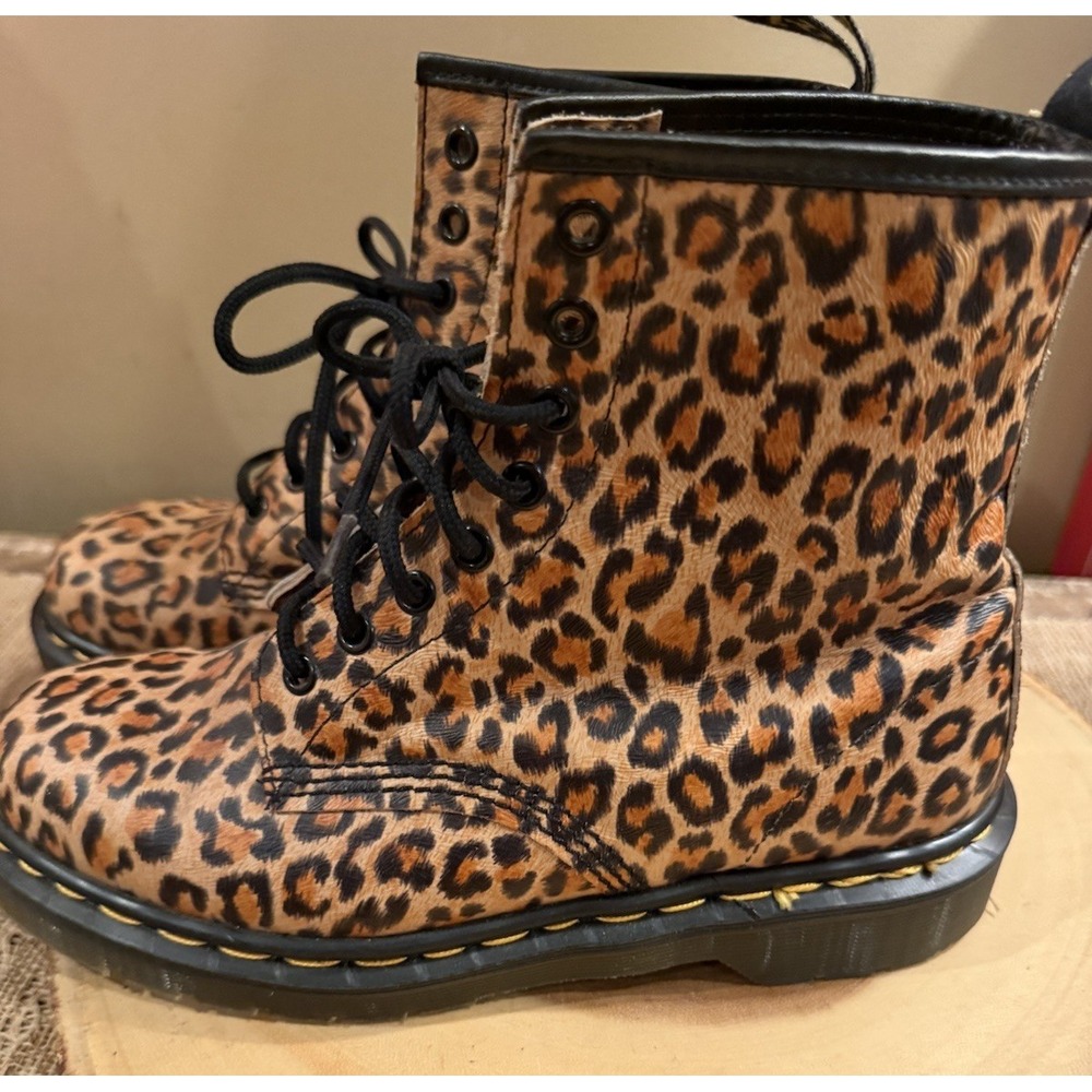 DR. MARTENS LEOPARD PRINT LEATHER BOOTS 6UK‎ 8USA MADE IN ENGLAND VINTAGE New - Picture 5 of 14